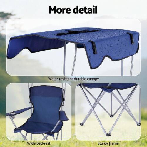 Weisshorn Camping Chair With Canopy Folding Outdoor Portable Seat Lightweight Beach Picnic Fishing Capacity 120KG Navy Blue - Image 8