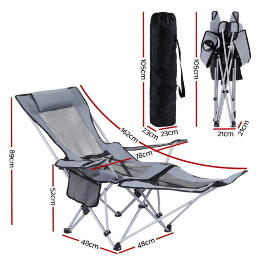 Weisshorn Camping Chair Adjustable Reclining Portable Outdoor Folding Chair Grey - Image 3