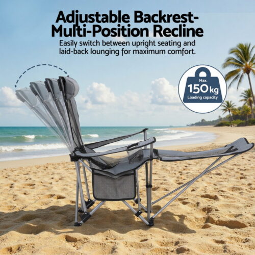 Weisshorn Camping Chair Adjustable Reclining Portable Outdoor Folding Chair Grey - Image 6