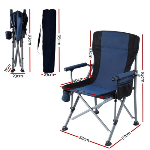 Weisshorn Camping Chair Folding Outdoor Portable Seat Lightweight Beach Picnic Fishing Capacity 120KG Navy Blue - Image 3