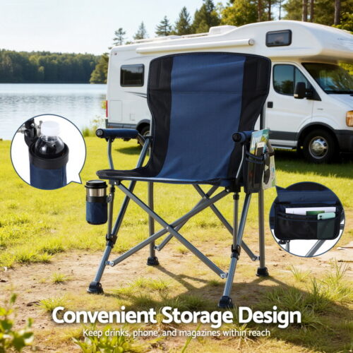 Weisshorn Camping Chair Folding Outdoor Portable Seat Lightweight Beach Picnic Fishing Capacity 120KG Navy Blue - Image 6