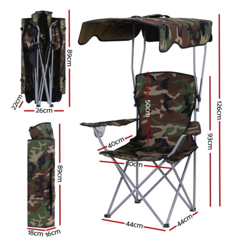 Weisshorn Camping Chair With Canopy Folding Outdoor Portable Seat Lightweight Beach Picnic Fishing Capacity 120KG Army Green - Image 3