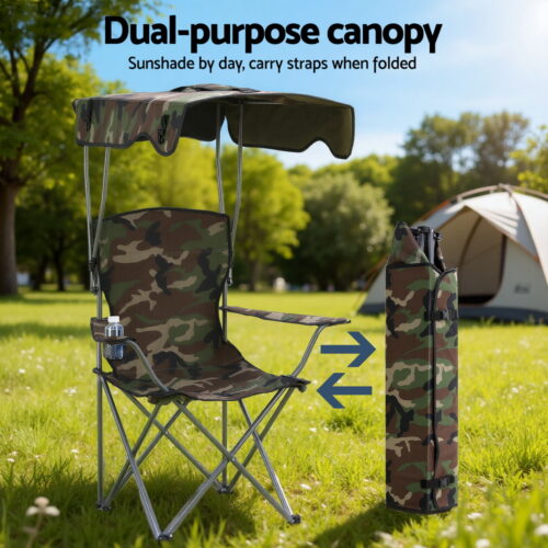 Weisshorn Camping Chair With Canopy Folding Outdoor Portable Seat Lightweight Beach Picnic Fishing Capacity 120KG Army Green - Image 5