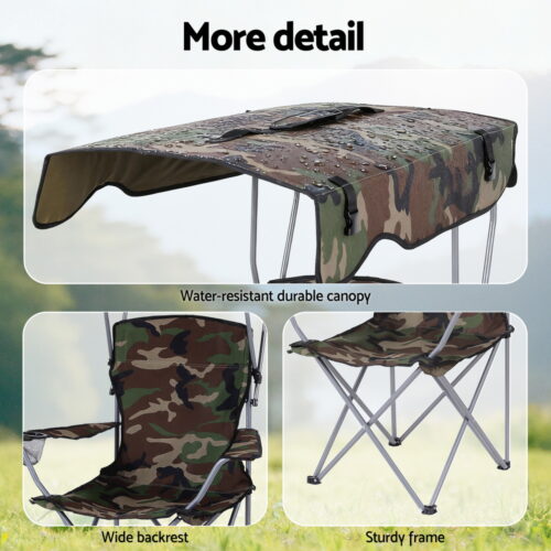 Weisshorn Camping Chair With Canopy Folding Outdoor Portable Seat Lightweight Beach Picnic Fishing Capacity 120KG Army Green - Image 8