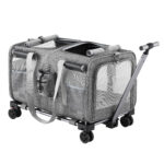 i.Pet Pet Carrier Swivel Wheels Foldable Cat Dog Trolley Stroller Travel Bag Grey