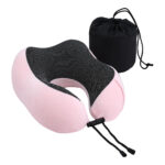 Wanderlite Travel Pillow for Airplanes Memory Foam Neck Pillows for Traveling, Soft & Washable Cover with Storage Bag, Portable Plane Accessories for Airplanes Offices Cars, Pink