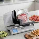 Devanti Meat Slicer Bread Vegetable, 200W Power 0-15mm Adjustable Easy Clean Stable Stainless Steel Blade Food Slicer for Kitchen Commercial, Silver