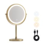 Embellir Lighted Makeup Mirror Rotation 10X Magnifying Double Sided Tabletop Gold