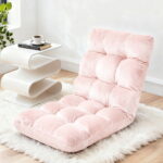 Artiss Floor Lounge Sofa Bed Flannel Fabric Pink