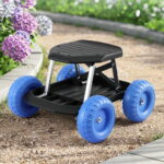 Gardeon Garden Cart Seat with Wheels Rolling Work Stool with Tool Storage Tray 440lbs (200kg) Heavy Duty Capacity Garden Stool for Outdoor Yard Work Car Detailing and Garage Maintenance Blue/Black