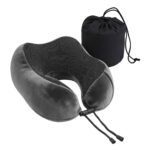 Wanderlite Travel Pillow for Airplanes Memory Foam Neck Pillows for Traveling Soft & Washable Cover with Storage Bag Portable Plane Accessories for Airplanes Offices Cars Grey