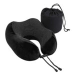 Wanderlite Travel Pillow for Airplanes Memory Foam Neck Pillows for Traveling Soft & Washable Cover with Storage Bag Portable Plane Accessories for Airplanes Offices Cars Black