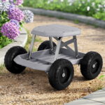 Gardeon Garden Cart Seat with Wheels Rolling Work Stool with Tool Storage Tray 440lbs (200kg) Heavy Duty Capacity Garden Stool for Outdoor Yard Work Car Detailing and Garage Maintenance Grey/Black