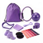 Everfit Pilates Ring Set for Women 15pcs Home Workout Pilates Equipment with Ring Ball Yoga Socks D-Ring etc. Pilates Starter Kit for Strength Toning and Flexibility Purple