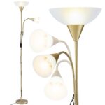 Artiss Gold Floor Lamp with Reading Light | Mother and Child Standing Lamp with 360 Flexible Gooseneck Individual Switch & Plate Shade E27 & E14 Bulb (Not Included) Home Living Room Office Reading