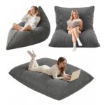Artiss 3 in 1 Bean Bag Chair Cover (No Filler) Convertible Bean Bag for Adults Corduroy Stuffed Animal Storage Bean Bag Cover Washable for Living Room Bedroom Grey