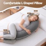 Giselle Bedding Pregnancy Pillow for Side Sleeping L-Shaped Maternity Body Pillow for Women 100% Cotton Jersey Cover for Head Neck Belly Support 63x115 cm Grey