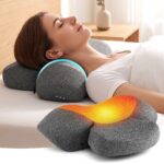 Livemor 2-in-1 Neck Massager Pillow with Heat Memory Foam Cervical Support for Relief 3-Speed Vibration & 3-Level Thermal Therapy Type-C Rechargeable Massage Pillow for Neck & Shoulder