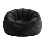 Artiss Bean Bag Chair Cover (No Filler) Soft Faux Fur Beanbag Cover Large Round Stuffed Animal Storage Bean Bag Cover Washable Lazy Sofa Cover for Adults Kids Teens Black