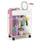Everfit Yoga Mat Storage Rack Mobile Holder with Wheels Basket Home Gym Storage Organizer White