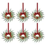 Jingle Jollys 6x Christmas Wreath Garland 26cm Pre-lit Wreaths Red Berries Bow