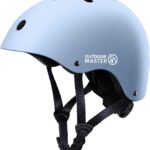 OutdoorMaster Youth & Kids Bike Helmet - Adjustable Multi-Sports Skateboard Helmet with Removable Liners for Balance Bike, Toddler Scooter, One Wheel Hoverboard-Light Blue-Large