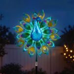 Gardeon Garden Windmill Solar Light Colorful Peacock Metal Spinner 190cm